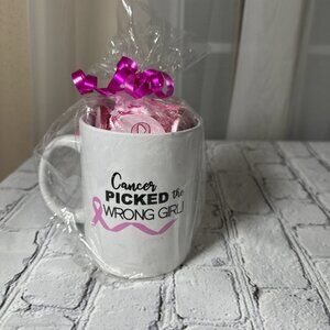 Cancer Picked the Wrong Girl! Breast  Cancer Pink Coffee Mug 12oz Gift Mints NEW